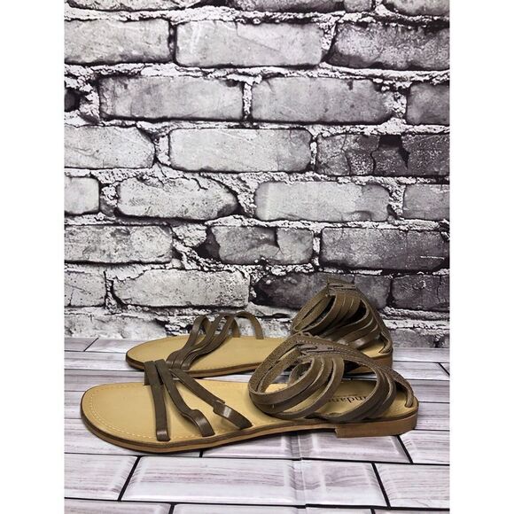 Sundance Taupe Leather Open Strap Back Zip Flats Sandals Women Sz 41EU/10.5M US - Picture 9 of 16